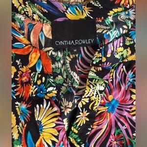 Cynthia Rowley Black Multicolor Floral Button-Front Top